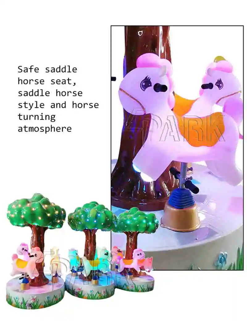 Coin Operated Lovely Tree Carousel 3 Players Horse Kiddie Rides Carousel Game Machine for Sale