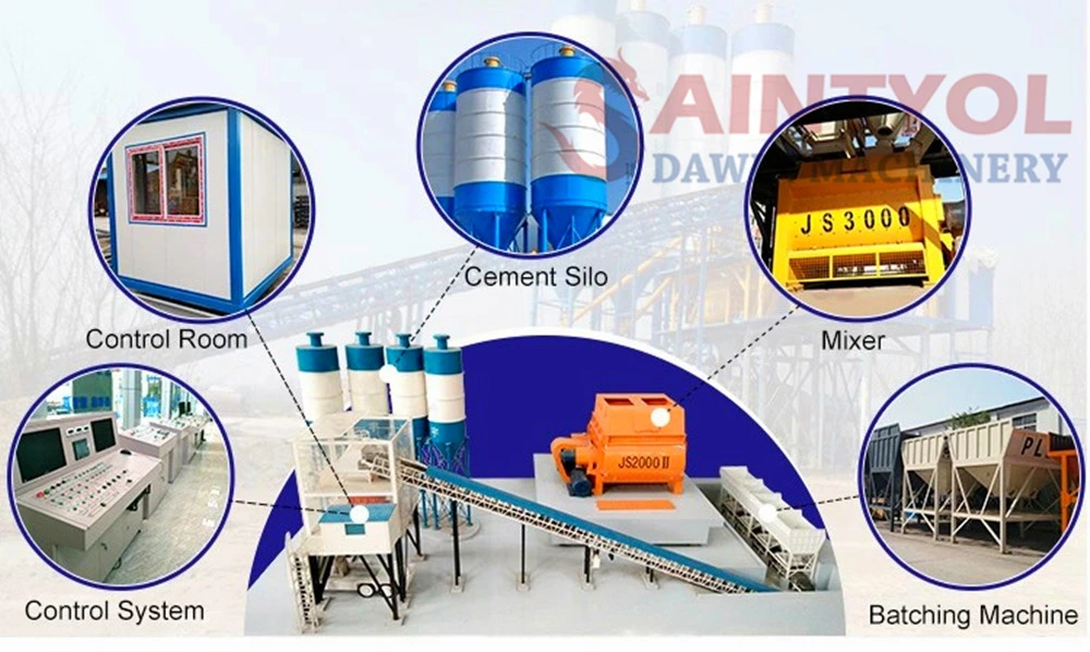 Saintyol Dawin Machinery Stationary Fixed Concrete Batching Plant Mobile Concrete Batching Plant