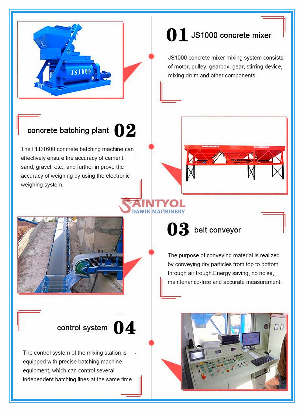 Saintyol Dawin Machinery Stationary Fixed Concrete Batching Plant Mobile Concrete Batching Plant