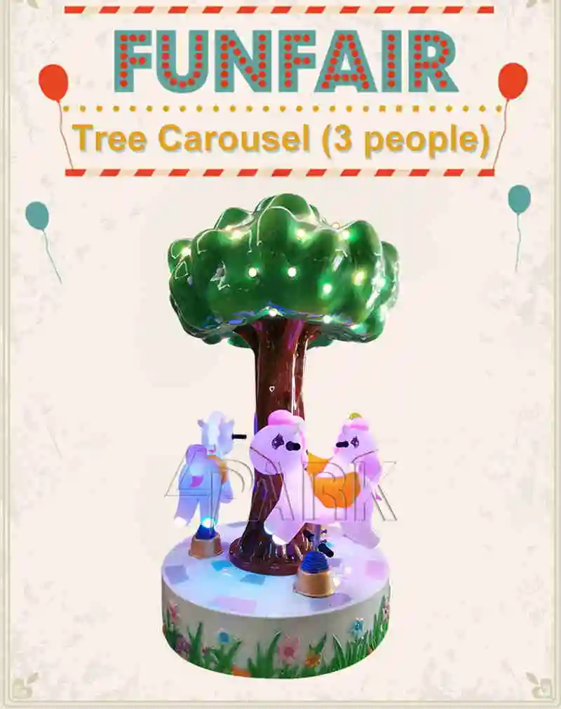 Coin Operated Lovely Tree Carousel 3 Players Horse Kiddie Rides Carousel Game Machine for Sale