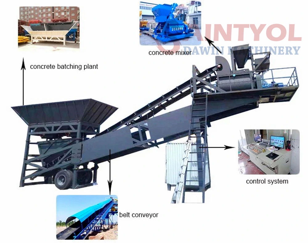 Saintyol Dawin Machinery Stationary Fixed Concrete Batching Plant Mobile Concrete Batching Plant