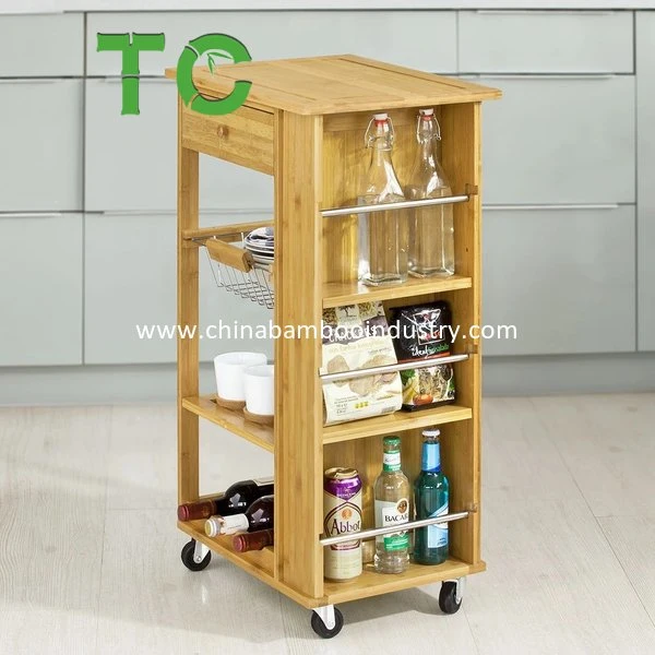 Hotselling Bamoo Servingtrolley Bamboo Serving Rolling Cart Kitchen Dining Cart Restaurant Drinks Cart Hotel Trolley