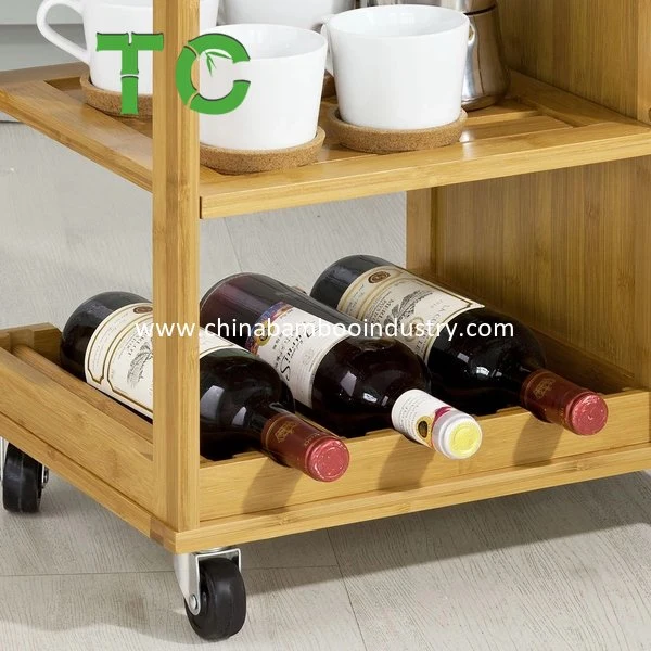 Hotselling Bamoo Servingtrolley Bamboo Serving Rolling Cart Kitchen Dining Cart Restaurant Drinks Cart Hotel Trolley