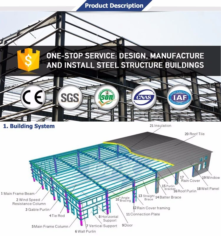 Painting or Hot Galvanized Prefabricated Light Steel Structure Shed for Construction