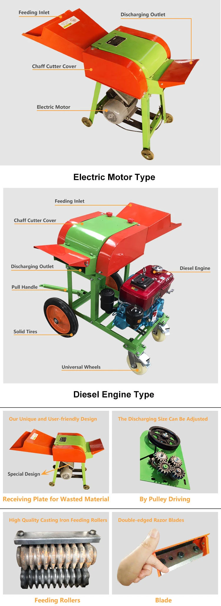 Chaff Cutter 9zp-0.4// Cows Hay Maize Stalk Shredder Chaff Cutter Machine