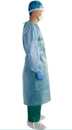 25GSM PP Nonwoven Fabric Disposable Isolation Gown Protective Clothing Gown Without Hood Blue Cuffs Public Use