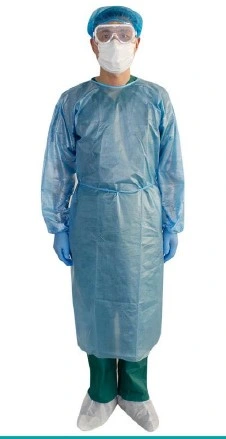 25GSM PP Nonwoven Fabric Disposable Isolation Gown Protective Clothing Gown Without Hood Blue Cuffs Public Use