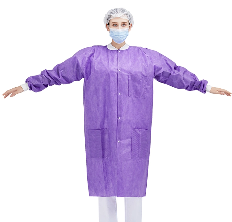 Nonwoven PP/SMS Lab Coat with Elastic Cuffs Disposable Work Uniform