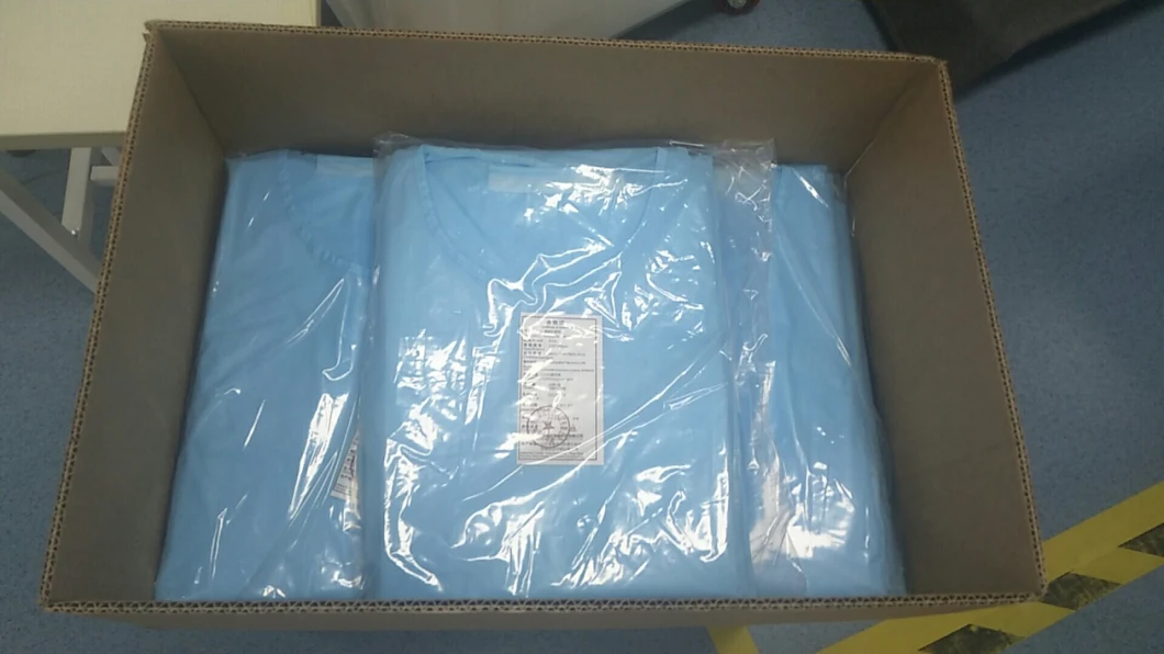 25GSM PP Nonwoven Fabric Disposable Isolation Gown Protective Clothing Gown Without Hood Blue Cuffs Public Use