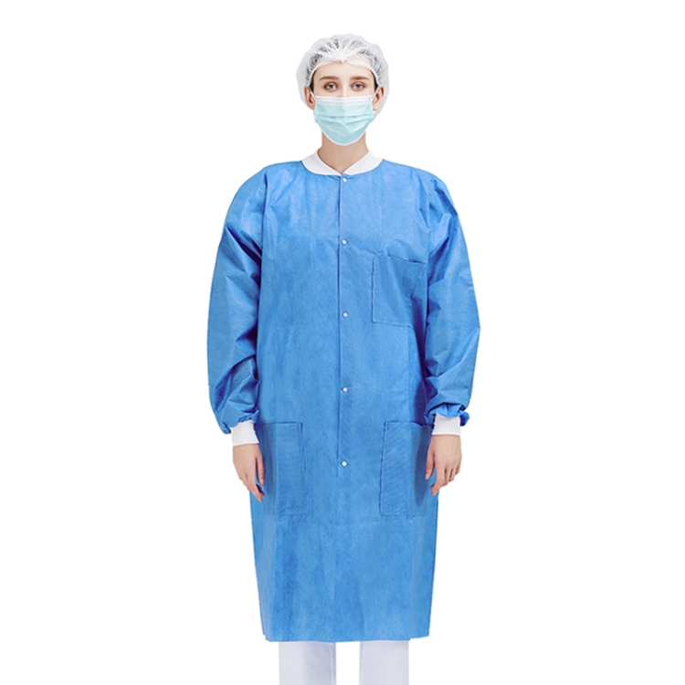 Nonwoven PP/SMS Lab Coat with Elastic Cuffs Disposable Work Uniform