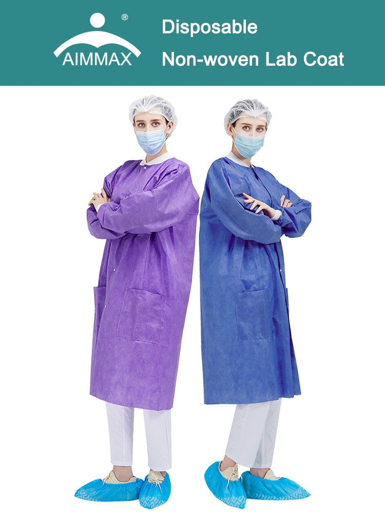 Nonwoven PP/SMS Lab Coat with Elastic Cuffs Disposable Work Uniform