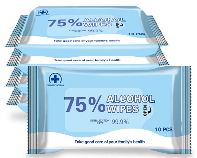 Wholesale 10 Pieces of Portable Wet Wipes 75% Alcohol Wipes Sterilized Bag Wet Wipes