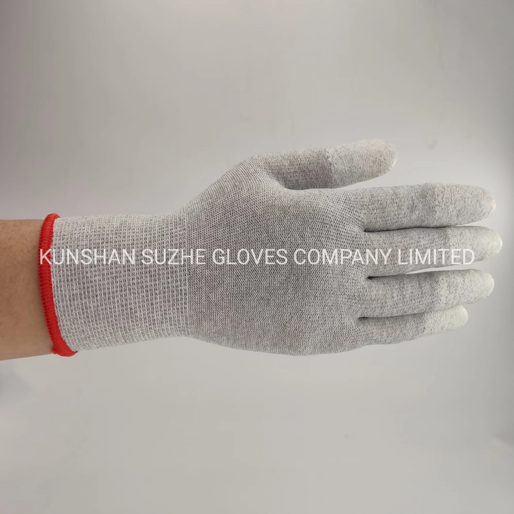 ESD Anti-Skid Anti-Static Carbon Fiber Knitted Liner PU Coated Top Fit Work Gloves