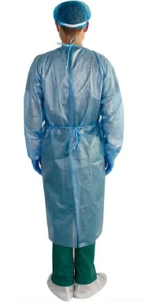 25GSM PP Nonwoven Fabric Disposable Isolation Gown Protective Clothing Gown Without Hood Blue Cuffs Public Use