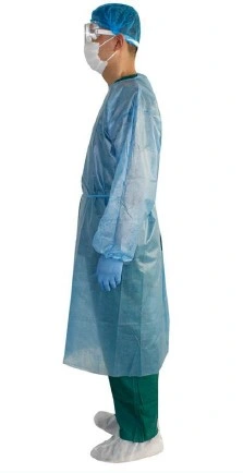 25GSM PP Nonwoven Fabric Disposable Isolation Gown Protective Clothing Gown Without Hood Blue Cuffs Public Use