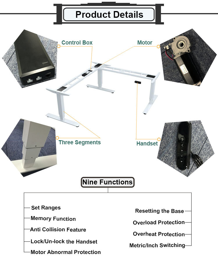 3 Legs L Shape Sit to Stand up Desk Ergonomic Height Adjustable Desk