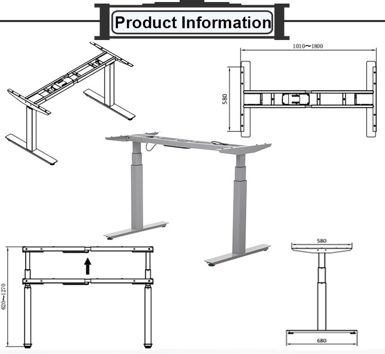 Electric Height Rising Adjustable Steel 3 Stage Table Lift 3 Leg for Sit to Stand up Standing Motorized Desk