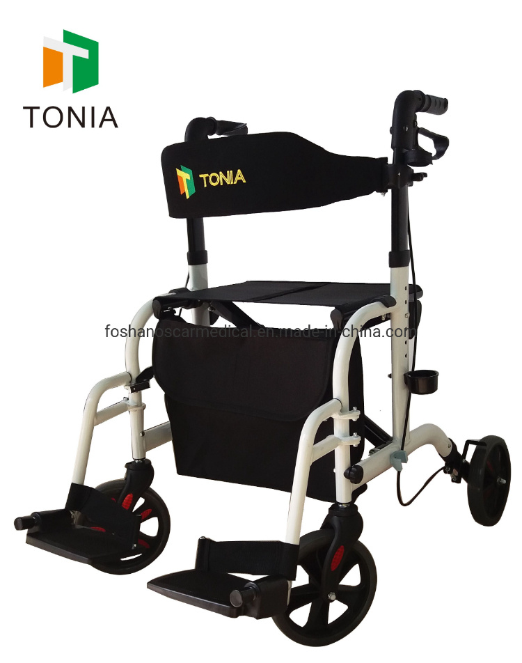 Aluminum Walkers Rollator with Wheelchair Footrest for Disable People Tra08