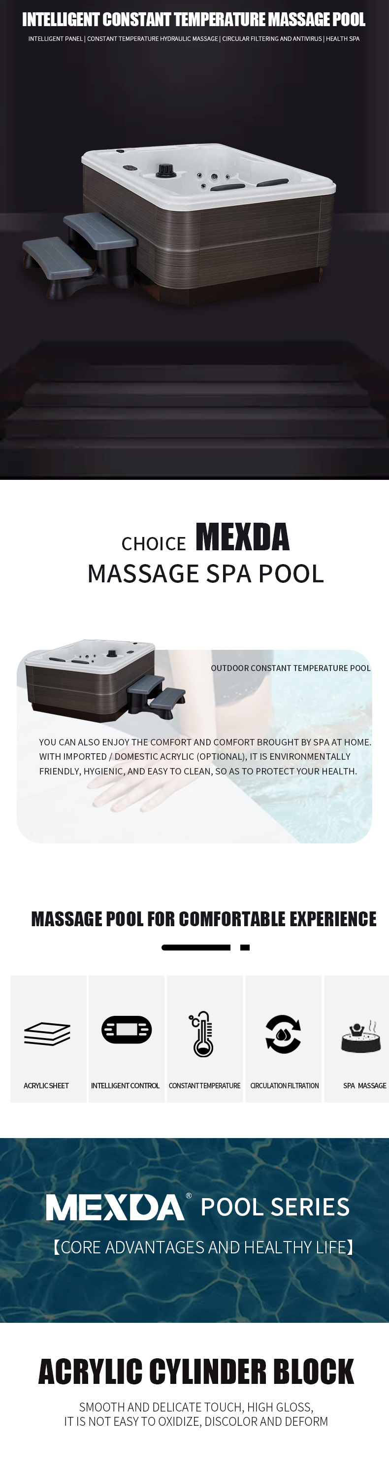 Factory Price Hotel Customized Whirlpool Massage Swimming Pool SPA with 3kw Heater