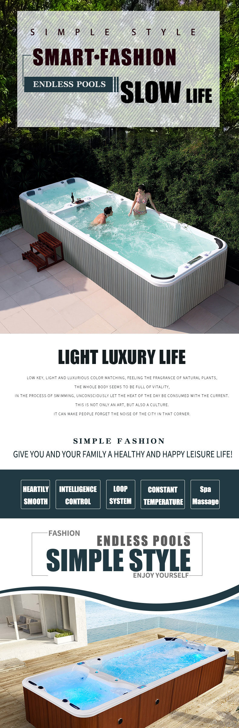 Wholesales Price USA Popular Above Ground Pool with Massage Seats and Heater