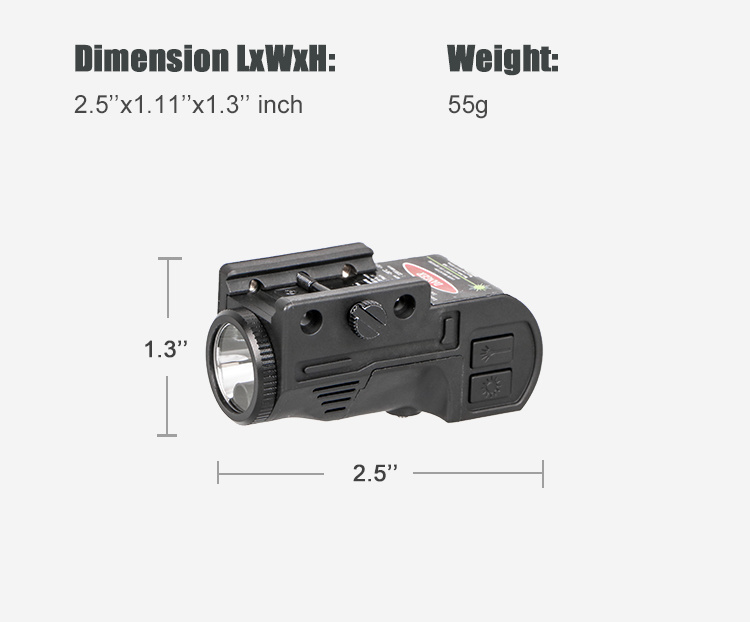 Aluminum Compact Tactical Green Laser Flashlight Weapon Light