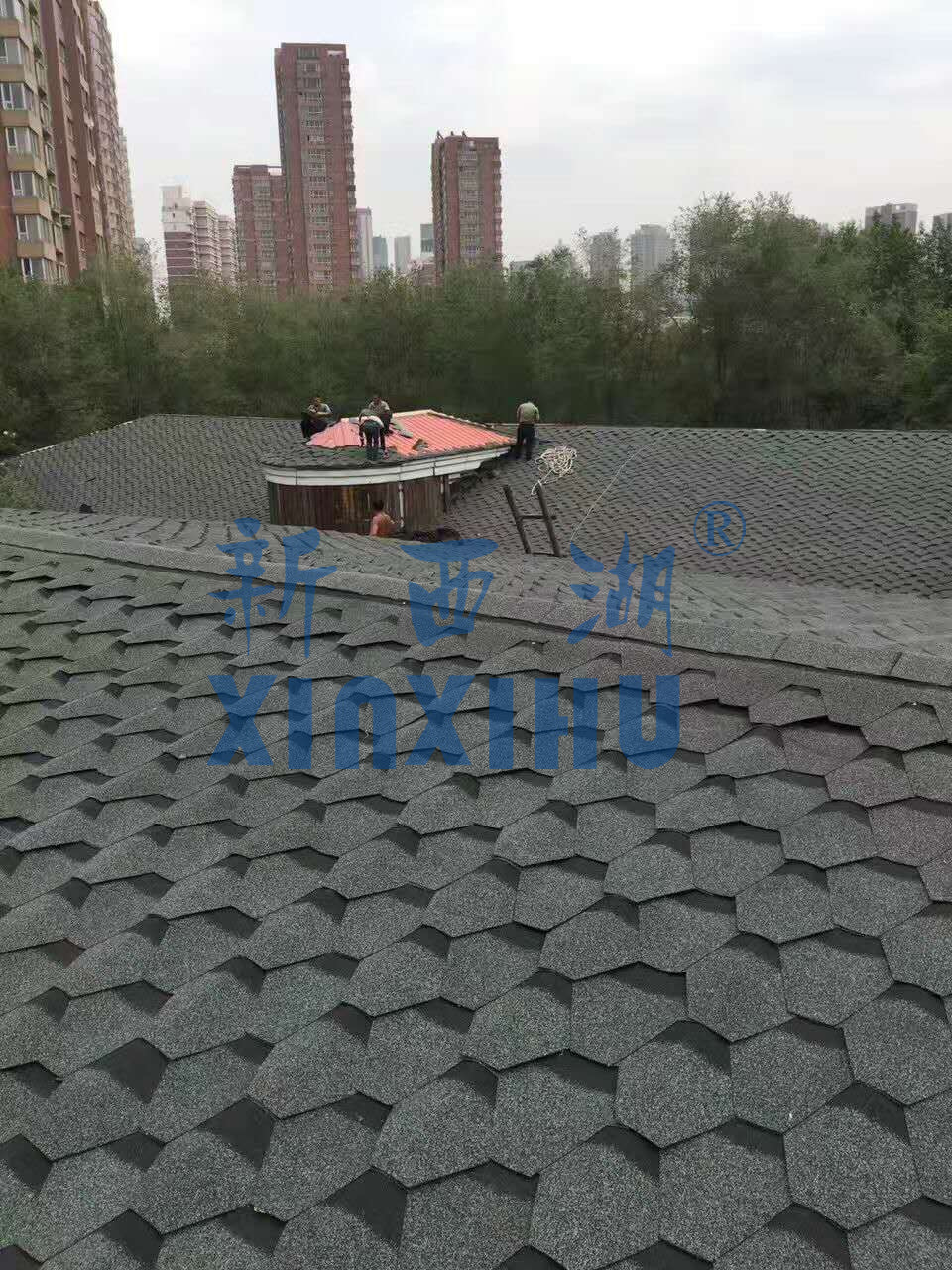 Thailand Camouflage Asphalt Shingles Mosaic Hexagonal Stone Coated Roofing Materials