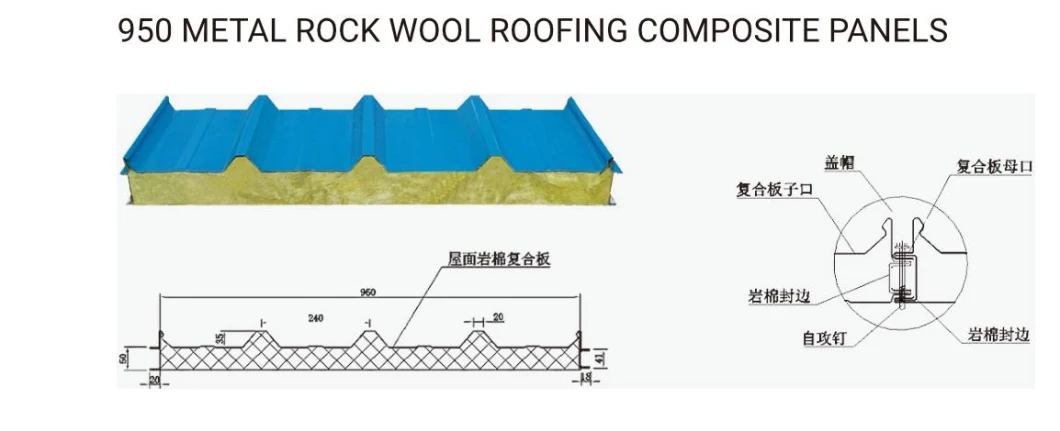 Steel Building Material Fireproof Panel Rock Wool Sandwich Panel for Garage Workshop Office Building