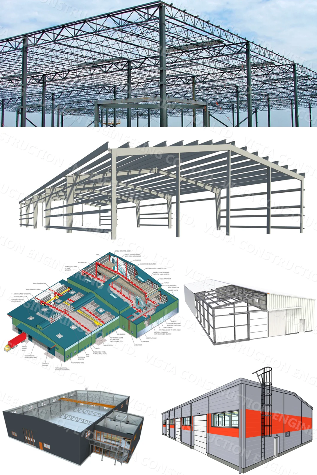 Galvanized Steel Structures Building Factory Prefabricated Industrial Shed Designs