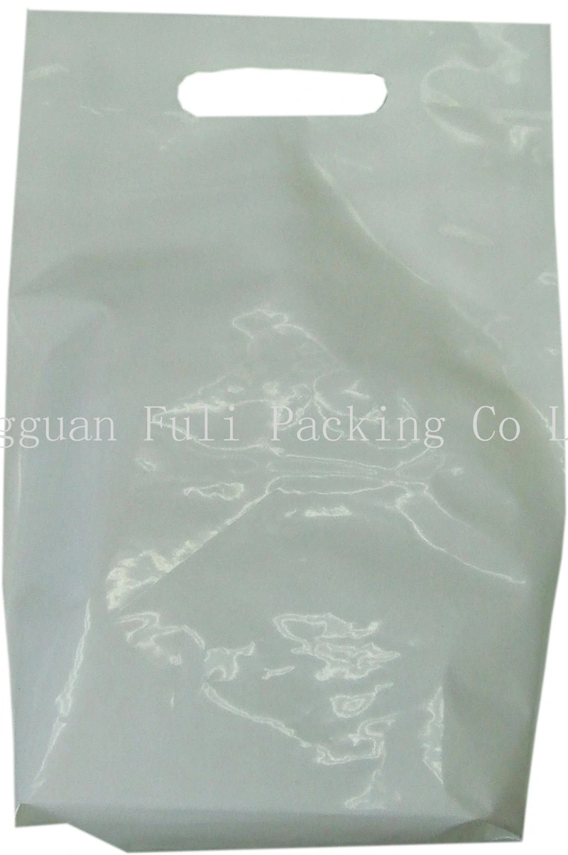 White Side Sealing Die Cut Polybag Plastic PE Shopping Handbag Polythene Packing Bag