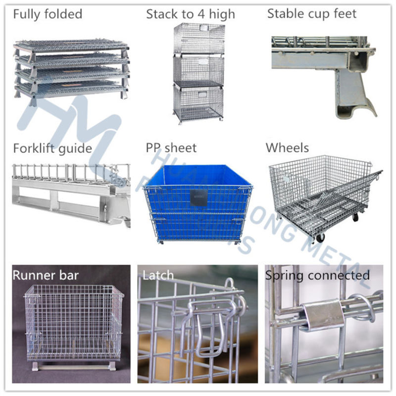 High Quality Industrial Stackable Movable Storage Forklifts Wire Mesh Containers