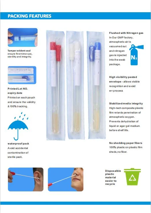 Iclean Oral Test Sampling Swab Stick, Sterile Medical Sample Collection Transport Swab Tube Nylon Flocked Swab