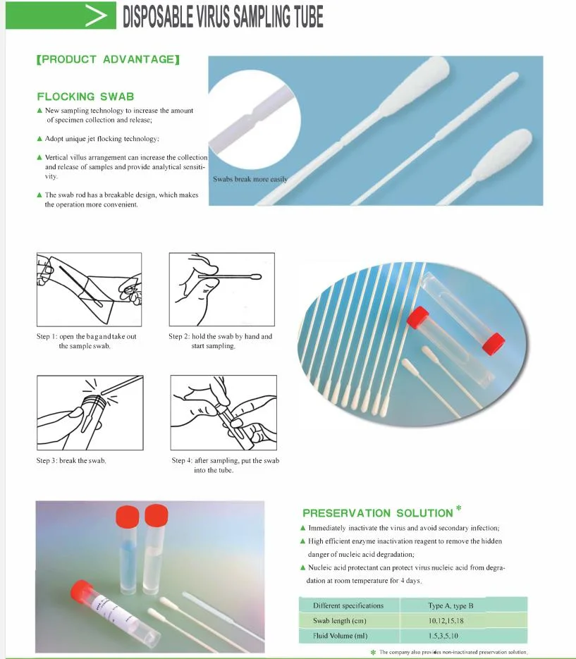 Factory Direct Virus Specimen Sampling Test Swab Tube Collection Universal Viral Transport Media Virus Sampling Tube