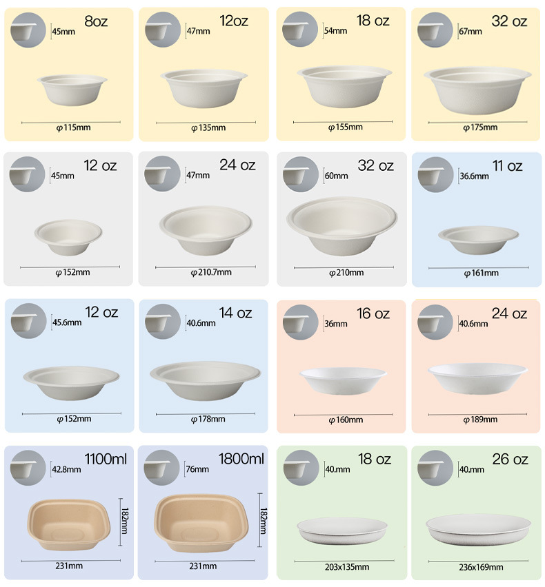 Eco-Friendly Disposable Natural Sugarcane  Bagasse  Pulp Paper  Bowl  Round  Bowl