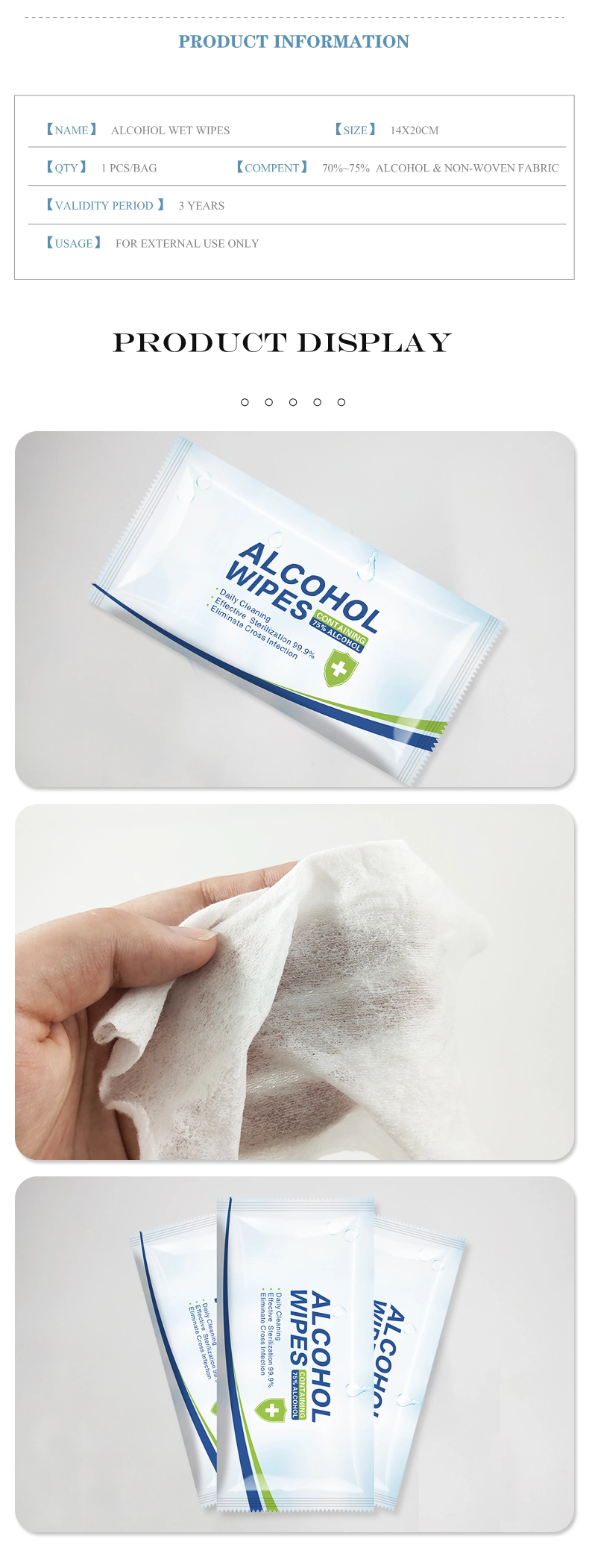 1PCS Per Bag, Individual Packing,   Hand Disfincting Cleaning Wipes, Alcohol Wet Wipes for Daily Cleaning 