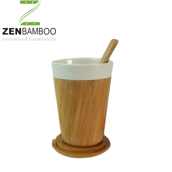 Color Printing Ceramic Coffee Mug with Bamboo Lid