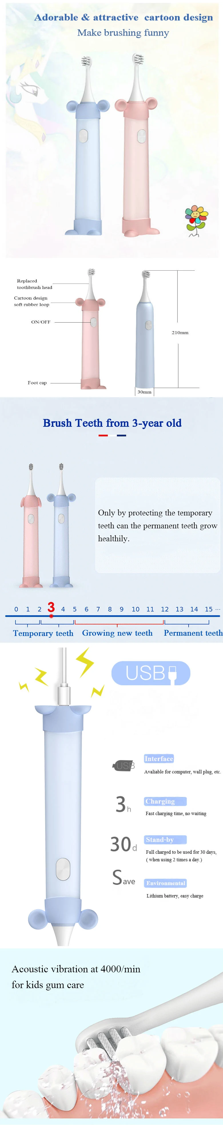 Colorful Animal Design Oral Health Smart Kid Toothbrush