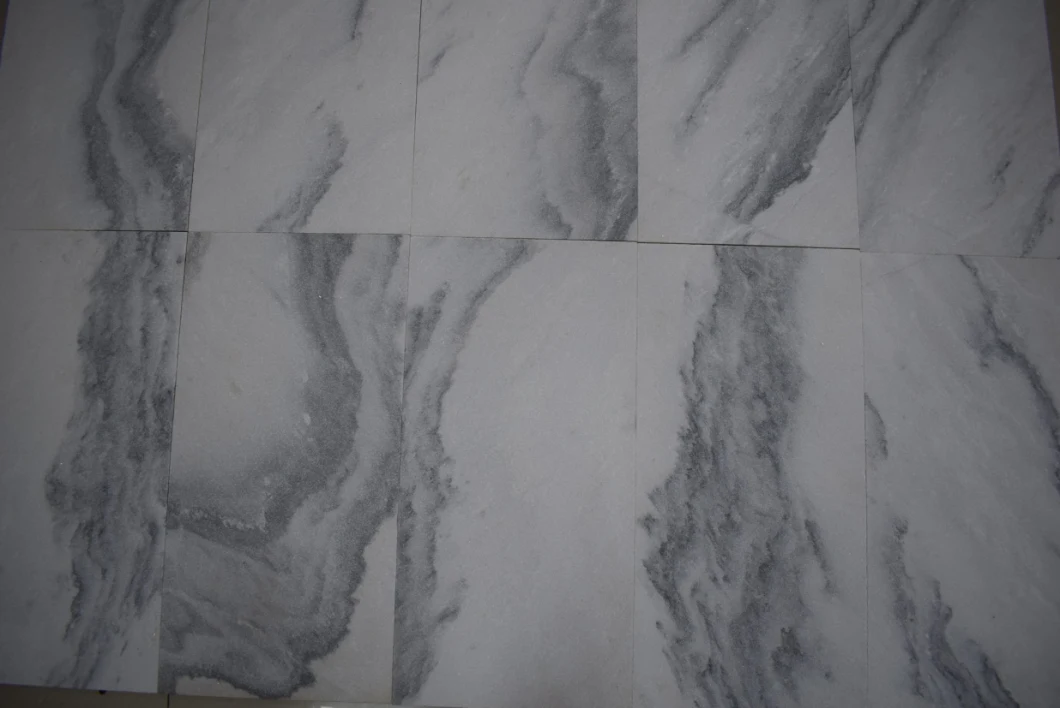 China Natural Shandong Landscape Painting White Bookmatch Marble Stone Slab for TV Background