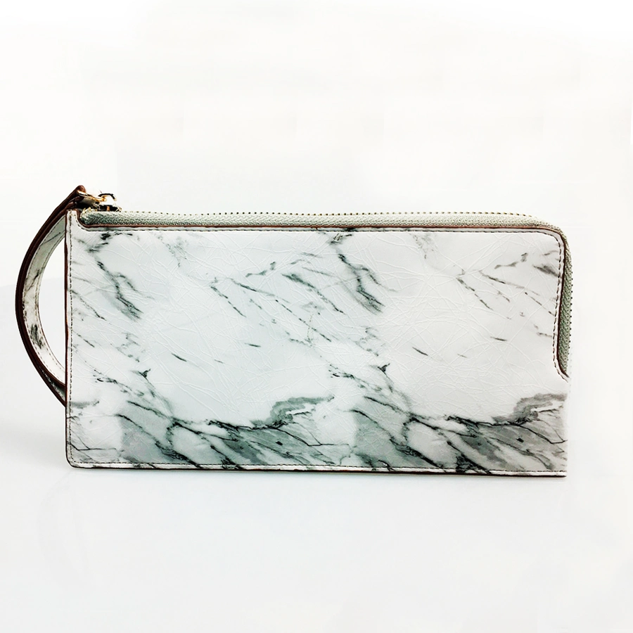 White Marble Pattern Long Purse with Strap