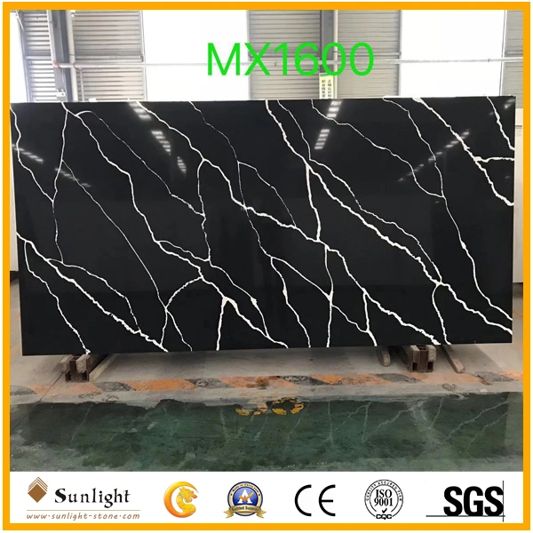 Black Quartzite Quartz with White Vein, Calacatta Black Artificial Quartz Stone