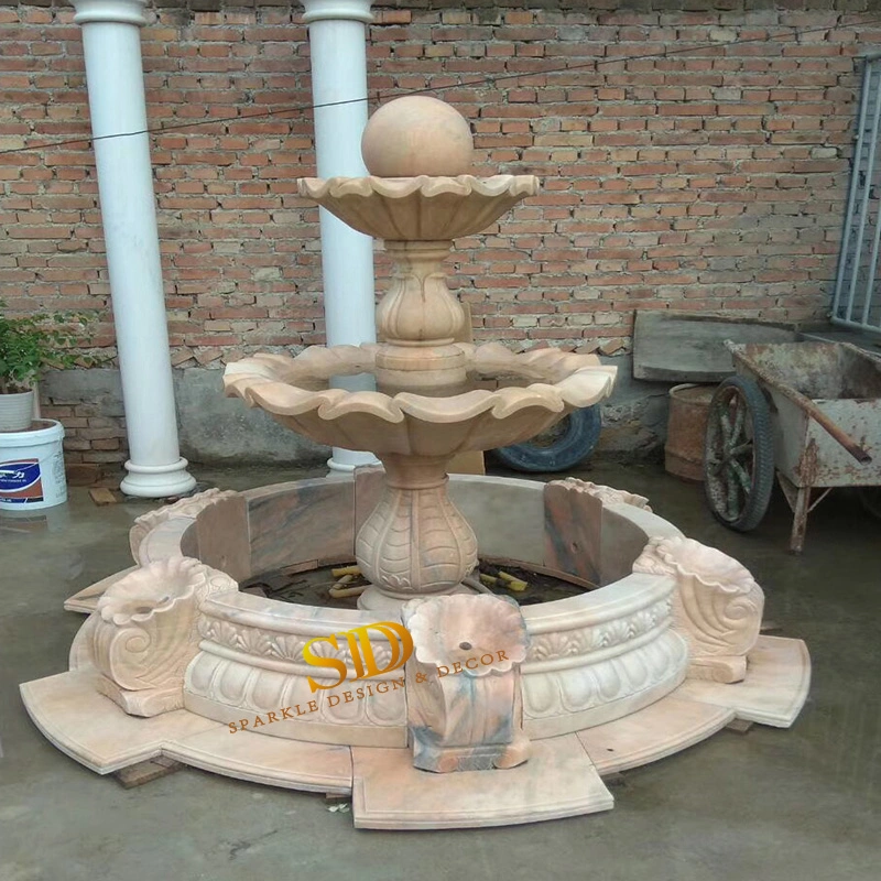 Small Size Natural Pink Marble Fountain for Sale in Garden/Home Decoration