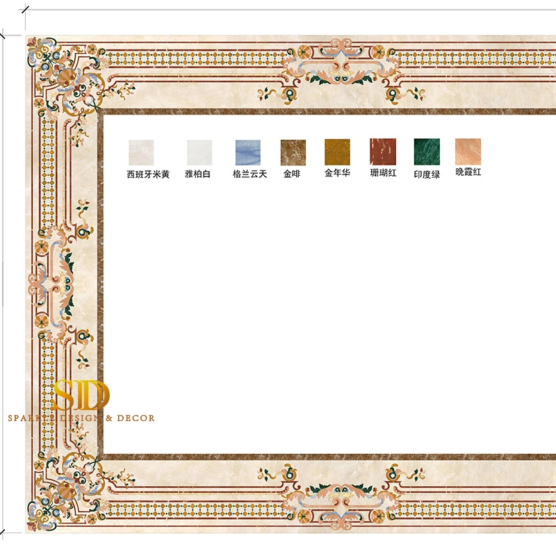 Rectangle Shape Marble Inlay Tiles Marble Inlay Flooring Patterns with Borders for Kitchen Floor Decor