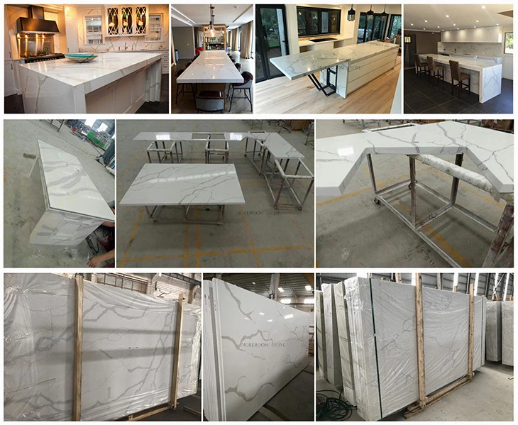 Wholesale Book Matched Calacatta and Staturior Faux Marble Stone Quartz for Kitchen Countertops