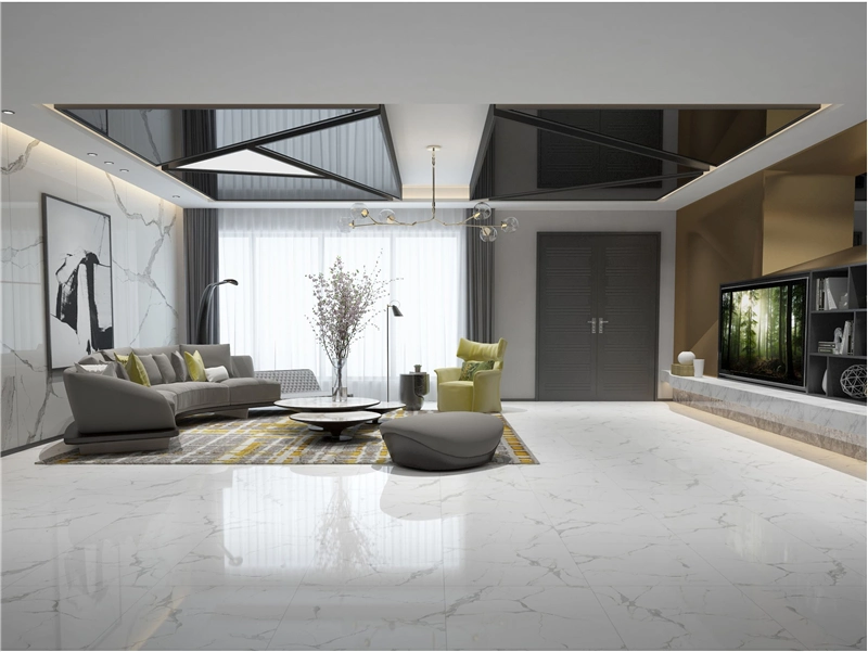 80X80cm Linked Vein Carrara White Marble Looking Porcelain Tile Ceramic for Floor and Wall