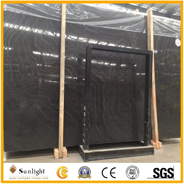 New Marble Slabs, Hot Sell Ink Black Polished Black Wooden Marble, Leather Surface Black Marble