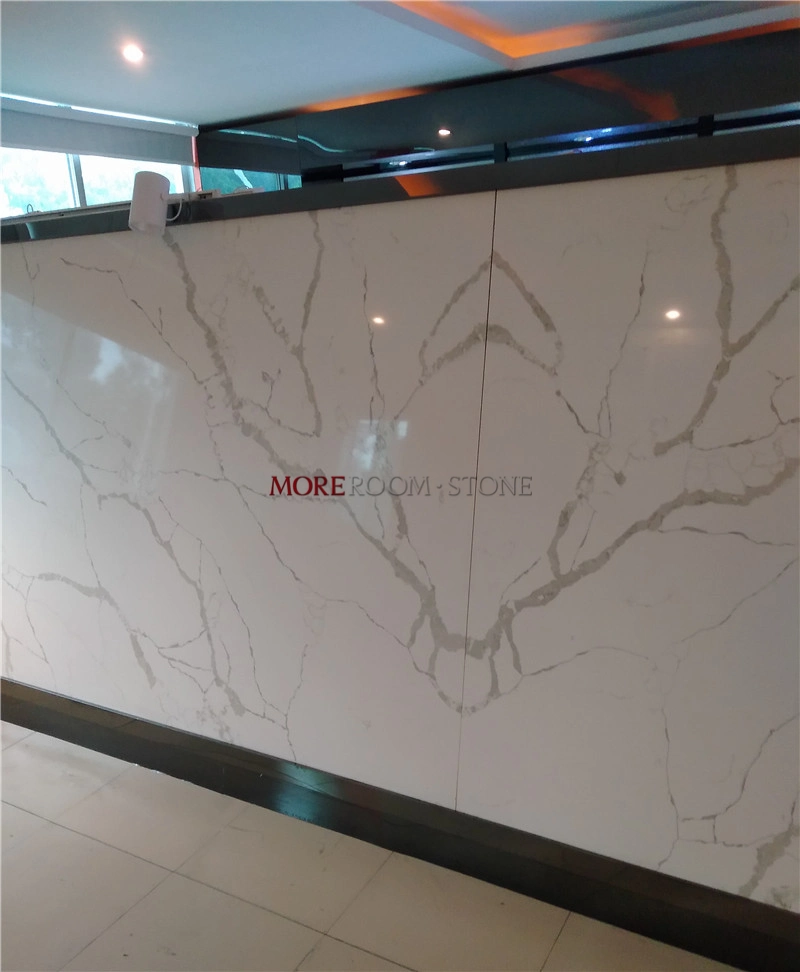 Wholesale Book Matched Calacatta and Staturior Faux Marble Stone Quartz for Kitchen Countertops