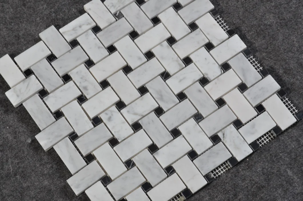 Customized Design Rectangle Marble Mosaic Thassos Basketweave Tile