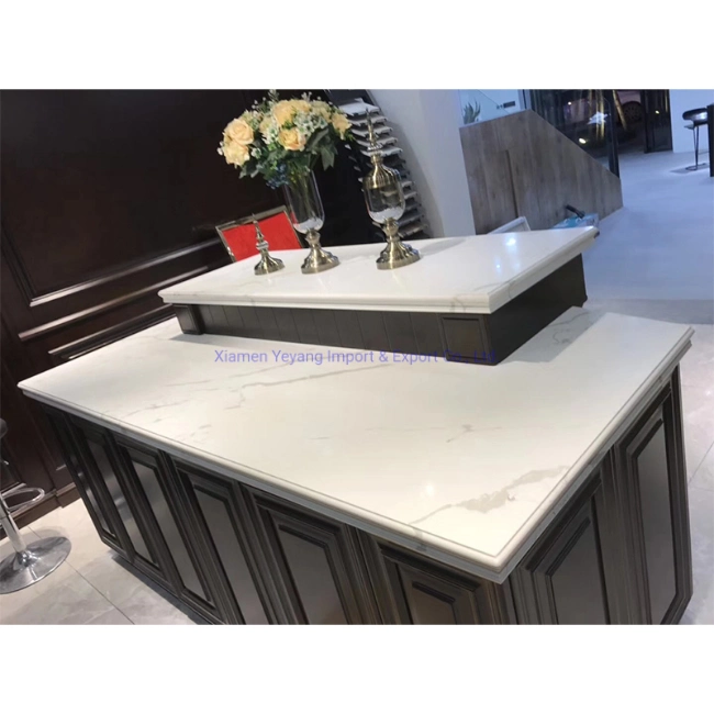 Artificial Stone Calacatta Quartz Island Kitchen with White/Grey/Black Stone Tiles/Slabs/Countertops/Vanitytop