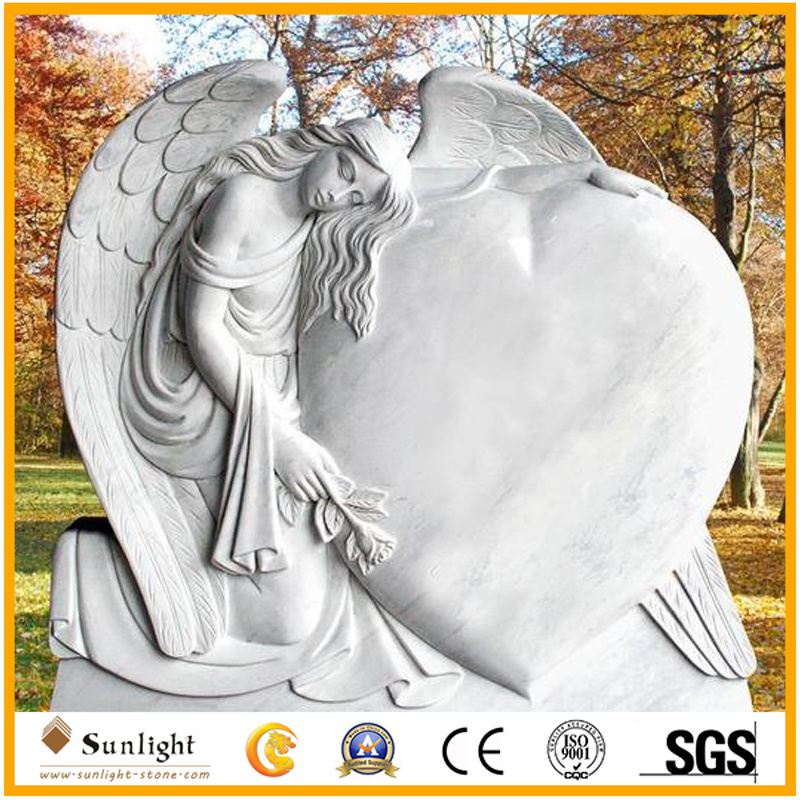 Black White Angel Headstones Granite Marble Angel Heart Black Granite Stone Headstone for Tombstone/Monument/Gravestone