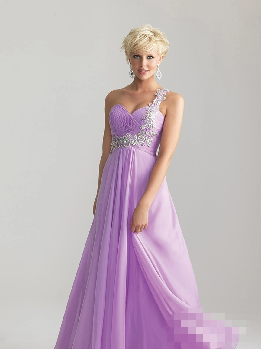 Backless Prom Party Vestidos Crystals Evening Dress One Shoulder Beading Formal Party Gowns Lilac Vestidos Gowns