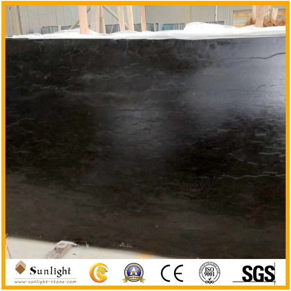 Hot Sell Ink Black Wood Vein Ebony Black Marble, Leather Surface Black Marble